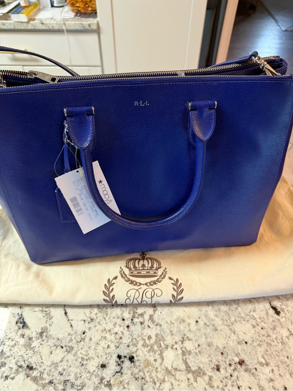 Lauren Ralph Lauren Royal Blue Saffiano Leather Tote
